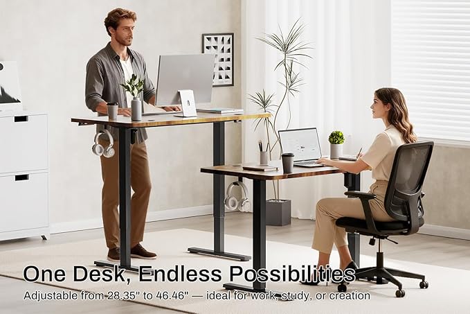 Standing Desk Electric Height Adjustable Desk 39.37 x 23.6 Inches Sit Stand up Desk Computer Home Office Desk Memory Preset with Two-Piece Desktop (Vintage Brown 40 * 24 Inch)