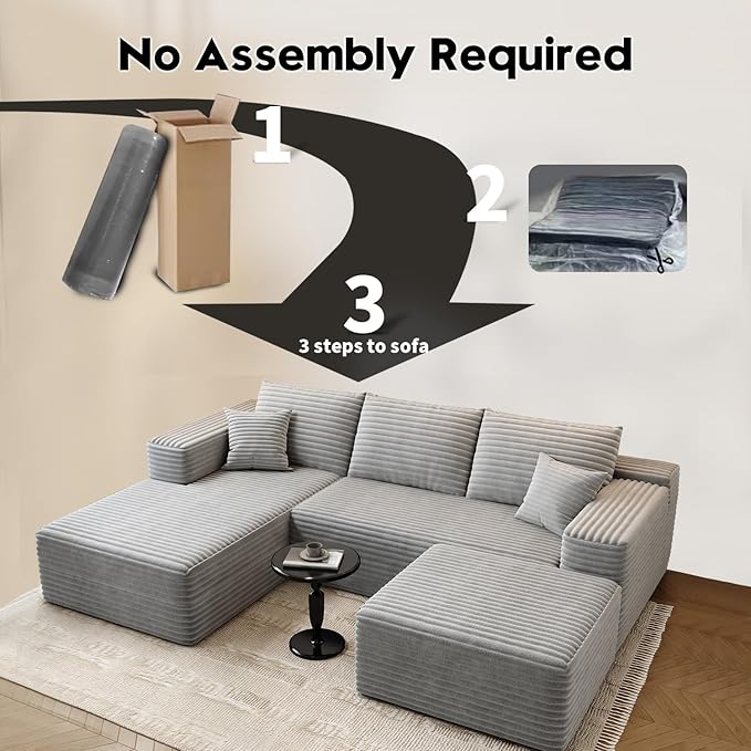 107.5 Cloud Modular Sectional Couch with 1 OttomanModern Minimalist Upholstered Couches Comfort U Shaped Sofa for Living RoomDeep Seat Corner CouchNo Assembly Required (GreyLeft Facing Chaise)