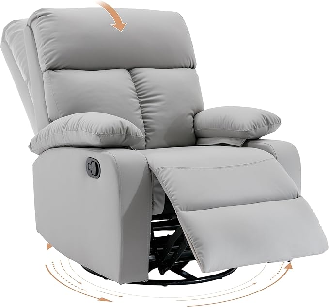 Rocking Recliner Chair Swivel Rocker Recliner Glider Small Rocker Recliners for Small Spaces Living Room Bedroom Nursery RV Grey