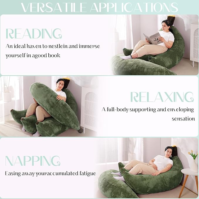 Banana Bean Bag Chair with Ottoman Floor Sofa Bed with Footrest Comfy Convertible Lounger for Adults Plush Couch for Bedroom Living Room or Dorm L-DarkGreen