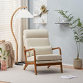 Accent Chair for Living Room Mid-Century Modern Lounge Chair with Solid Wood Legs Comfortable Reading Armchair with High Back for Office Apartment Bedroom Waiting Room Beige