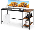 Multifunctional Computer Desk Industrial Study Writing Desk w/Removable Storage Shelf Heavy-Duty Metal Frame 55 Inch Desk for Home Office Gaming Room Bedroom (Black)