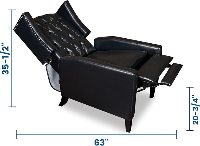 CONSDAN Recliner Chair Leather Recliner Sofa with Soft High-Resilience Cushion Living Room Chair with Button Tufting and Nailhead Trim Black