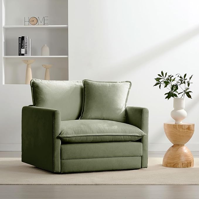 Chenille Oversized Accent Chair - 39”W Big Comfy Reading Chair Modular Cloud Chair Cozy Armchair for Living Room Bedroom Kids Room Family Room Reading Nook Sage Green