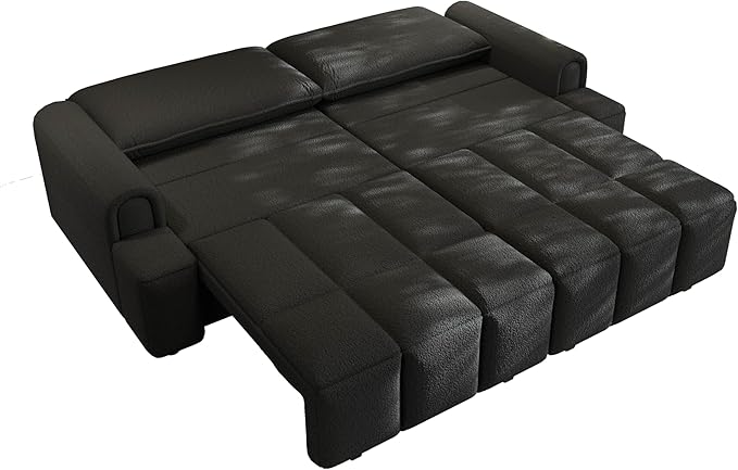 90.2 Futon Sofa Bed King 3-in-1 Teddy Convertible L-Shaped Sofa Upholstered Loveseat Couches Pull Out Couch Bed Small Spaces Deep Seat Storage for Living Room Apartment Black