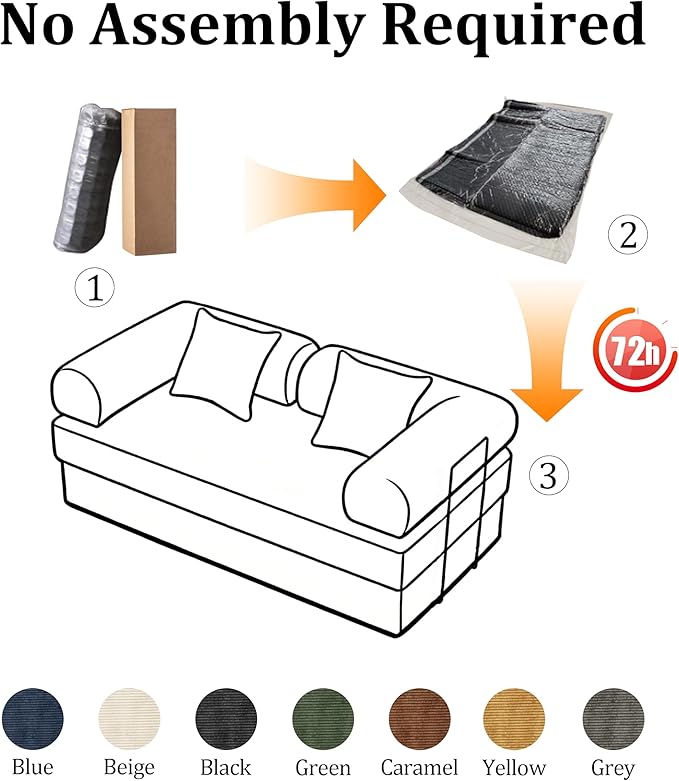 53.15'' Convertible Compressed Corduroy Folding Cloud Sofa Bed Modern Boneless Pull Out Loveseat Sleeper in a Box 4 in 1 Floor Mattress Futon Cloud Couch No Assembly Needed Grey 2 Pillows Full