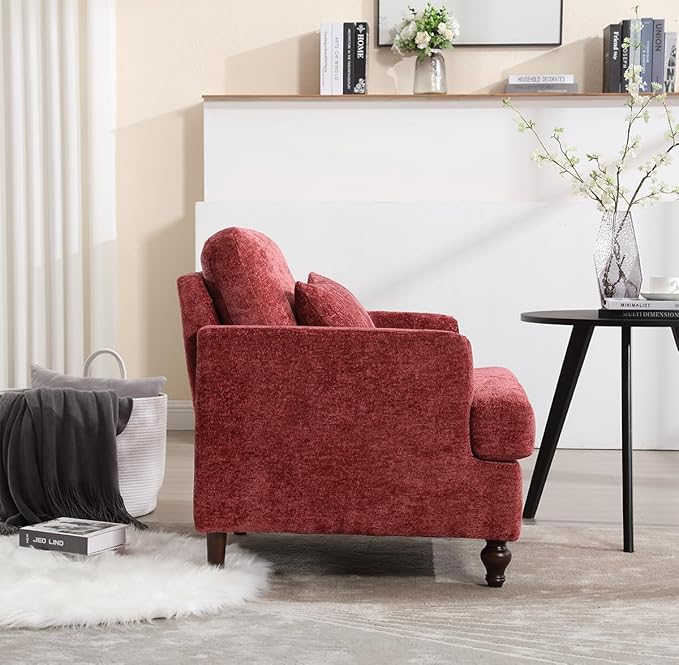 Upholstered Living Room Chair Chenille Accent Chair Single Sofa with Cushion &amp Solid Wood Frame Mid Century Modern Armchair for Bedroom Office