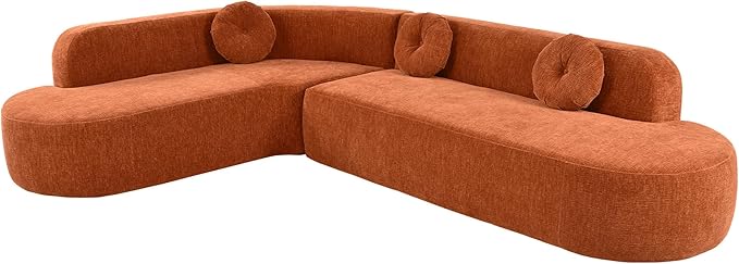 LUMISOL Curved DesignSectional Sofa Couch with 3 Round Cushions 122''L Foam-Filled Compressed Couch for Living Room 2-Piece Modular Chenille Floor Sofa No Assembly Required Orange