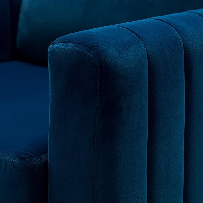 HULALA HOME Velvet Accent Club Chair Modern Velvet Armchair Upholstered Accent Club Sofa Chair with Gold Metal Legs Mid-Century Barrel Leisure Comfy Reading Armchair Navy