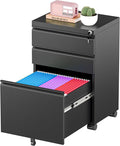 Greenvelly 3 Drawer Mobile File Cabinet with Lock Metal Filing Cabinet on Wheels Under Desk File Cabinet for Home Office Organizer Letter/Legal/A4 File (Assembly Required Black)