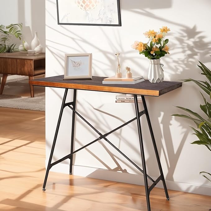 LOKKHAN Modern Industrial Table - 45.3” L x 41.34” H - Rectangular Desk for Home Office Dining Side Table - Writing Desk with Cross Bracing - Compact Multipurpose Study Computer Craft Workstation