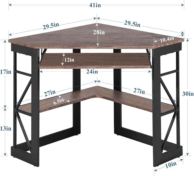 VECELO Corner Desk Computer Desk Writing Table with Smooth Keyboard Tray&ampStorage Shelves for Small Spaces/Compact Home Office Triangle TableBrown