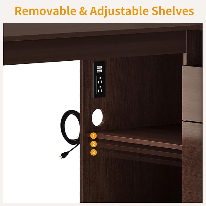 78 L Shape Executive Desk - Large Office Desk with Drawers and Cabinet Storage Business Furniture with Charging Station &amp USB Ports Modern Computer Desk for Home Office Brown