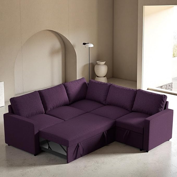 Modular Sofa Bed Couch with Storage 82 Reversible Sleeper Sofas with Pull Out Bed Pull Out Couch for Living Room Apartment Bedroom Office Dark Purple