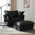 49''W Corduroy Chaise Lounge Chair Indoor Oversized Upholstered Sleeper Sofa with Movable Ottoman and 2 Pillows Removable Sofa Cover for Living Room Home Theater Apartment(Black)