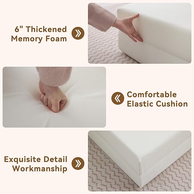 Folding Sofa Bed Convertible Floor Couch Foldable Chair Bed with PillowLinen Sleeper Chair FutonFoldable Memory Foam Mattress for Bedroom/Living Room/Dorm/Office (Beige Queen)