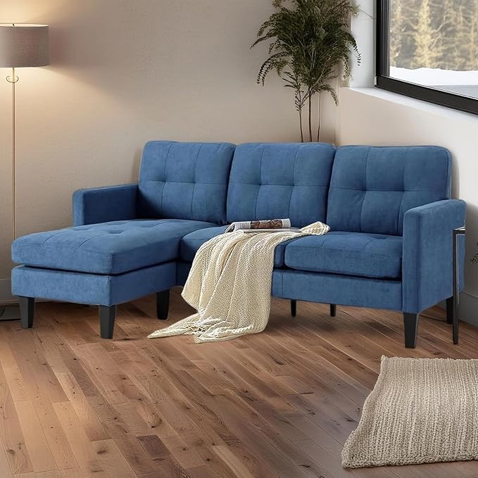 L Shaped Couch Sectional Couches with Storage Ottoman Convertible Sleeper Sofa with Reversible Chaise Comfy Couches with Reversible Chaise for Apartment Living Room Blue