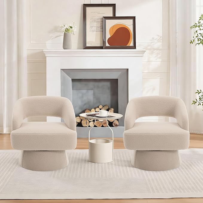 2Pcs Camel Swivel Barrel Chair 360° Upholstered Accent Chair Hollowed-out Back Modern Velvet Round Barrel Chair Cone Swivel Base Living Room Small Chair for Bedroom Reading Nook Office