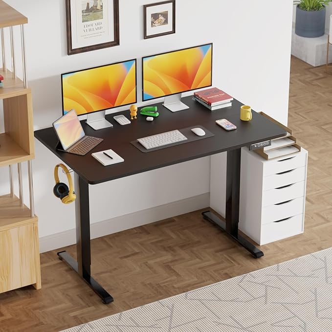 PayLessHere 48 Inch Electric Standing Desk Sit Stand up Desk Home Office Desk with Large Space Headphone Holder 2 Memory Function for HomeOfficeMeeting Room (Black)