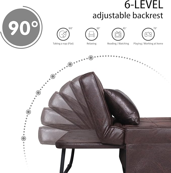 BIGSYY Sofa Bed Set of 4 in 1 Multi-Function Folding Ottoman Breathable Linen Couch Bed with Adjustable Backrest Modern Convertible Chair for Living Room Apartment Office PU Imitation Brown