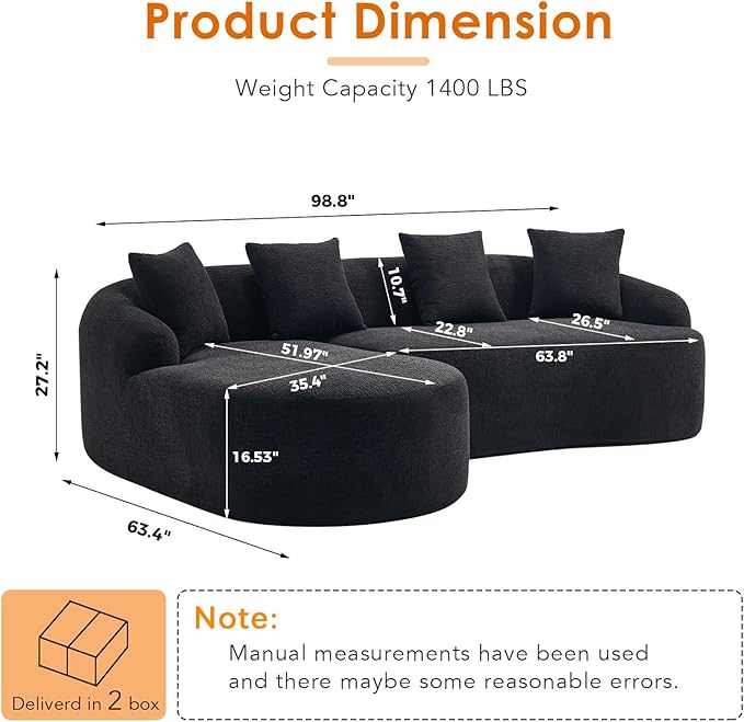 KEIKI L-Shaped Chenille Modular Sectional Couches with Chaise Lounge &amp 4 Pillows 3 Seater Oversized Upholstered Luxury Plush Cloud Sofa for Living Room Apartment Full Sponge Compression