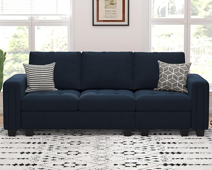 Belffin Velvet Modular Sofa Couch 3 Seater Sofa Couch for Living Room Blue