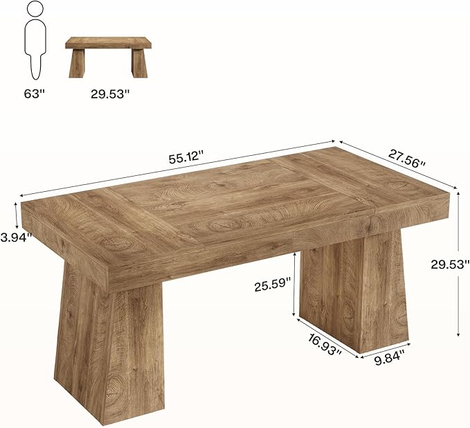 Tribesigns 55-Inch Executive Desk Thick Wood Office Computer Desk with Double Pedestal Modern Minimalist Workstations Writing Table Conference Table Furniture for Home Office Light Brown