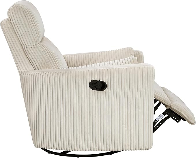 Lexicon Modern Swivel Glider Recliner Chair Nursery Glider Corduroy Fabric Upholstery Recliner with 2 Lumbar Pillows Manual Reclining Sofa Chair for Living Room/Office/Apartment Beige