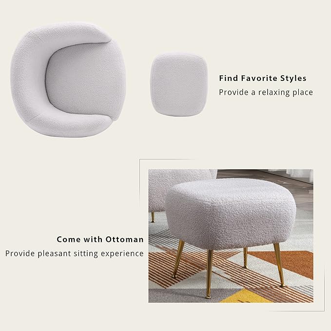 Modern Comfy Leisure Accent Chair Short Plush Particle Velvet Armchair with Ottoman for Living Room