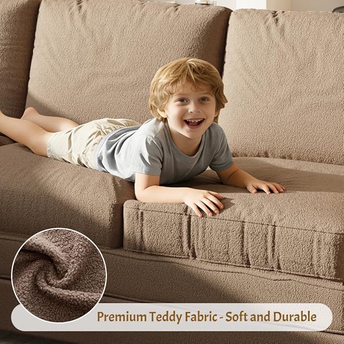 115'' L-Shaped Sectional Sleeper Sofa Bed 6-Seater Pull-Out Couch Bed with Comfy Teddy Fabric USB Ports Modular 3-in-1 Convertible Sleeper Couch for Living Room Apartment Brown | Teddy Upholstere