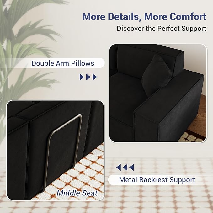110Cloud Sectional Couch Chenille Boneless Couch L Shaped with Deep Seats &amp Wide Armrests Convertible Modular Sectional Sofa Memory Foam Compression Floor Sofa for Living Room No Assembly Requ