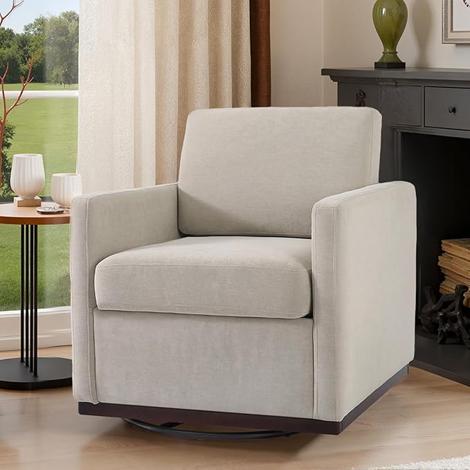 Swivel Barrel Accent Chair Mid Century Modern Arm Chair for Living Room Bedroom Comfy Club Reading Lounge Sofa Corner Chairs for Adults (Chenille Sand Set of 1)