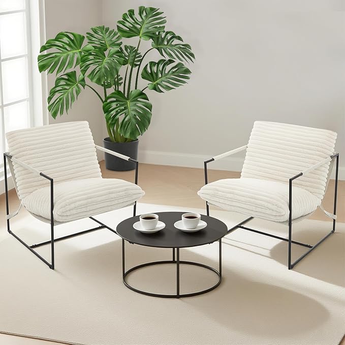 IDEALHOUSE Modern Accent Chair Armchair with Metal Frame for Living Room Upholstered Comfy Lounge Chair Cozy Accent Chairs with Soft Cushion for Bedroom Balcony Lounge Reading Room Beige