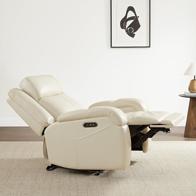 Watson &amp Whitely Genuine Leather Power Recliner Chairs for Adults Wall Hugger RV Recliner with Power Headrest &amp Charging Ports Electric Recliner Sofa Chair for Living Room Cream