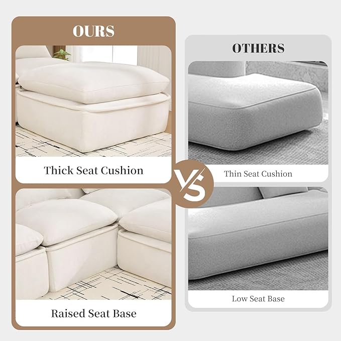119 Oversized Cloud Modular Chenille Sectional Sofa with 2 Coffee Table Trays 4 Seat Couch Sectional Large Sectional Couches for Living Room White