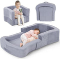 Toddler Travel Bed 2-in-1 Foldable Portable Toddler Bed Sofa Chair Soft Baby Kids Travel Floor Cot with Washable Covers Safety Foam Raised Bumper for Camping Hotel Sleeping (Grey)