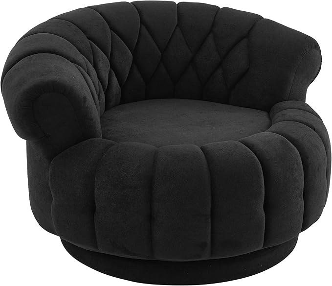 Swivel Accent Barrel Round Chair Comfy Chenille Reading Sofa Chair for Living Room Bedroom (Black)