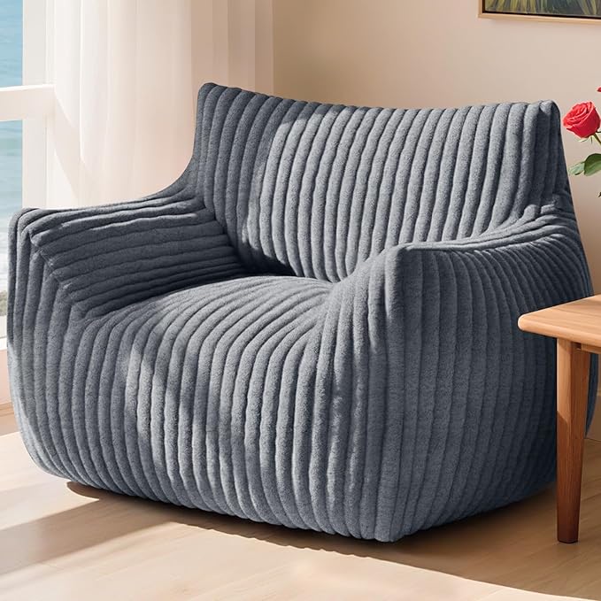 Giant Bean Bag Chair for Adults Oversized Memory Foam Bean Bag Sofa with Armrests Large Comfy Fluffy Single Lounges Mini Couch for Living Room Bedroom &amp Dorm(Gray)