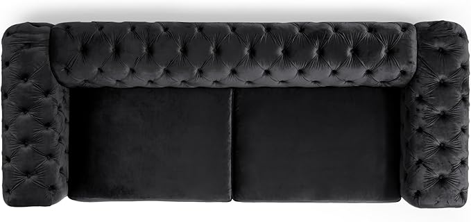Merax Comfy 3-seat Sofa with Tufted Back and Arm and Gold Iron Legs Modern Couch for Living Room Bedroom Apartment Office Black