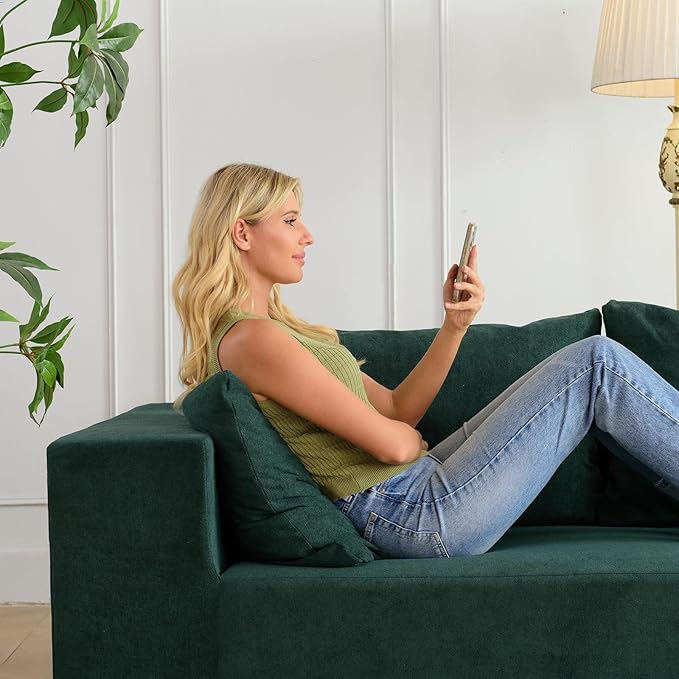 Vamcheer Modular Sectional Sofa - Modern L Shaped Boneless Couch with Deep Seat Upholstered Sectional Couches for Living Room Bedroom Office No Assembly Required Green