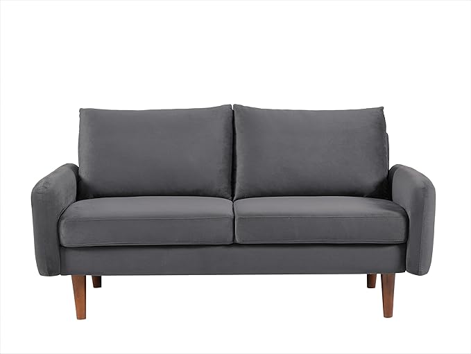 Kent Velvet Loveseat Sofa for Modern Living Rooms and Compact Spaces Comfy 2 Seater Couch Studio Apartment Furniture with Sleek Design Grey