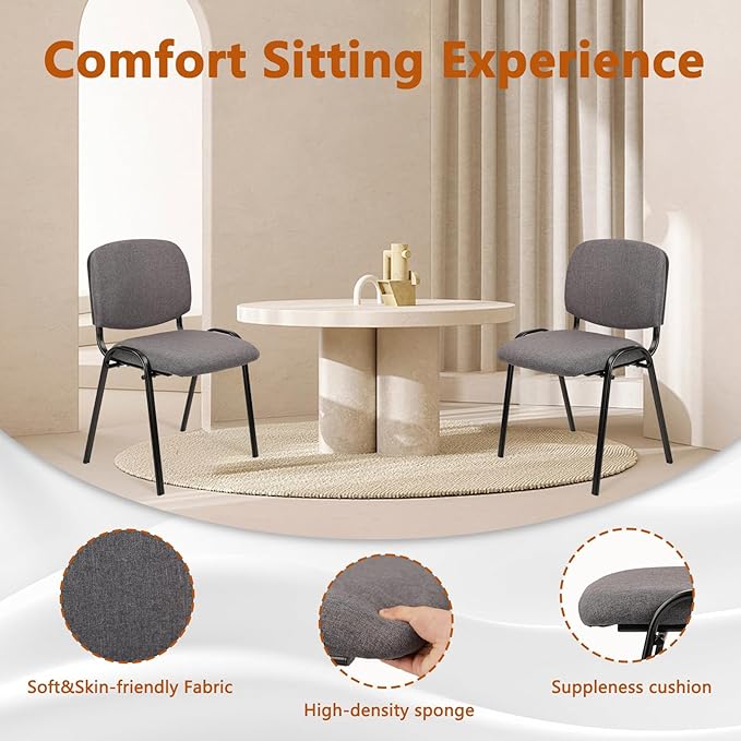CLATINA Set of 10 Stackable Waiting Room Chairs Armless No Wheels Reception Chair with Upholstered Seat Guest Chairs for Conference Breakroom Lobby Events Church School Hall Hotel (Grey)
