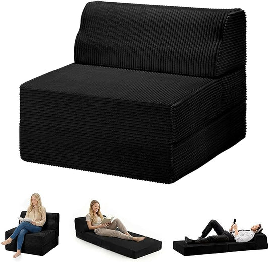 Folding Sofa Bed with Pillow Memory Foam Fold Out Chair Bed Convertible Sleeper Chair with Washable Cover Futon Floor Couch for Living Room/Dorm/Guest Use/Home Office/Apartment Black