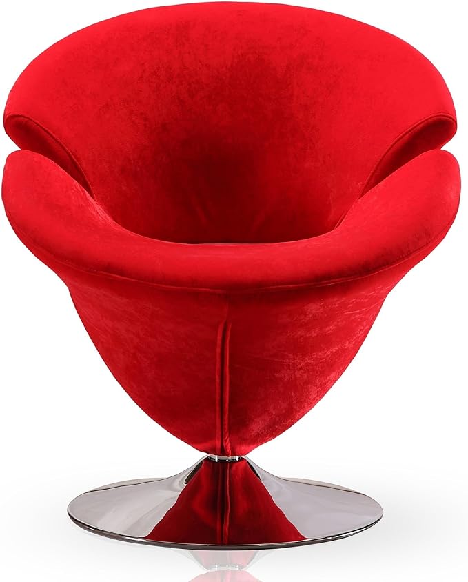 Manhattan Comfort Tulip Swivel Accent Chair Set of 2 with 360° Turn Modern Flower Inspired Design Soft Velvet Upholstery Polished Chrome Base No Assembly Required 300 Lbs Capacity Red