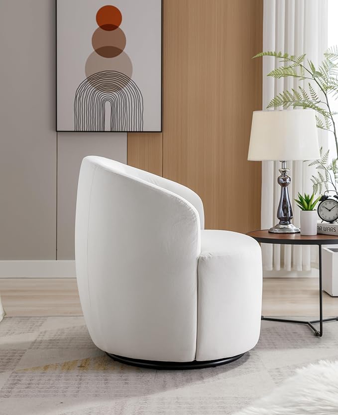 Swivel Barrel Accent Chair Velvet 360° Swivel Chair Small Leisure Chair Single Sofa Chair with Metal Swivel Base for Living Room Hotel Bedroom Office Coffee Shop (White + Velvet)