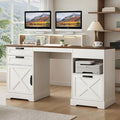 Executive Desk with File Storage Drawer 63 Lift Top Farmhouse Home Office Gaming Desk with Charging Station 3 Drawers Sensor Lights Wood Computer Table with Monitor Stand Antique White