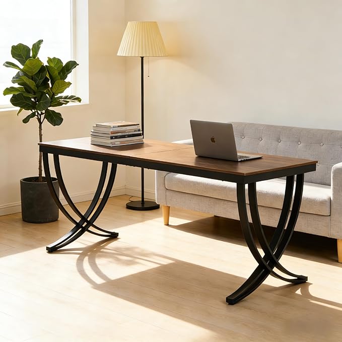 LITTLE TREE 2 Person Computer Desk 78.7-Inch Extra Long Large Office Desk for Home Office Shared Executive Desk for Two with Spacious Work Surface Rustic Brown and Black
