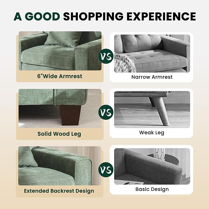 DOPEDIO Fabric Single Sofa Living Room Accent ChairDetachable Sofa Cover Comes with Decorative Pillows Spring Cushion and Solid Wood Frame Easy to Install (40inch Green)