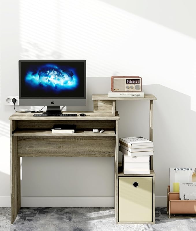 Computer Desk with Storage Working Table with Keyboard Drawer for Bedroom Home Workstation for Writing Working Studying