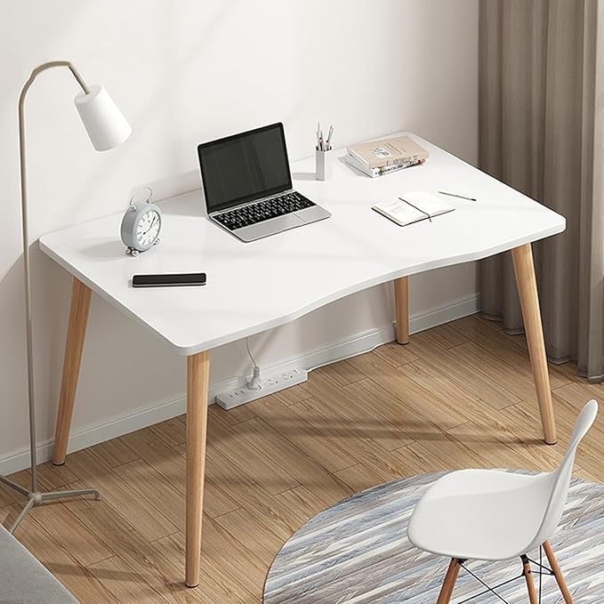 Computer DeskHome Office Desk Writing Desk Work Desk PC Table Study Desk Modern Ergonomic Arcs Design Thickened Plate Spacious Desktop Computer Desk Solid Wood PC Work Writing Table White